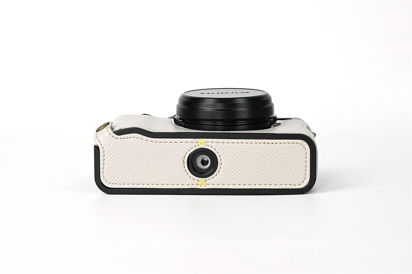X100V Case, BMAOLLONGB Handmade PU Carbon Fibre Leather Half Camera Case Bag Cover Bottom Opening Version for Fujifilm X100V with Hand Strap (White)