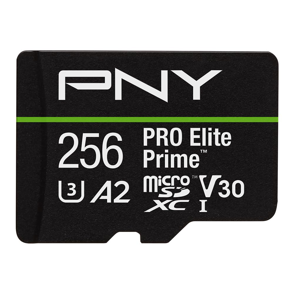 PNY 256GB PRO Elite Prime™ C10 U3 V30 A2 microSDXC Flash Memory Card - Ultra-Fast Speeds, Read 200MB/s, Write 150MB/s, 4K UHD, Full HD, UHS-I