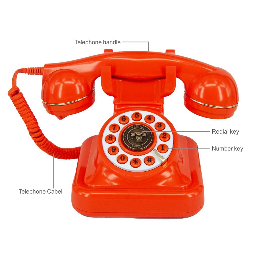 GHYTMTHOT Land Line Telephones for Home Old Fashioned Dial Button Phone, Used for Office Hotel and Home. (Orange)