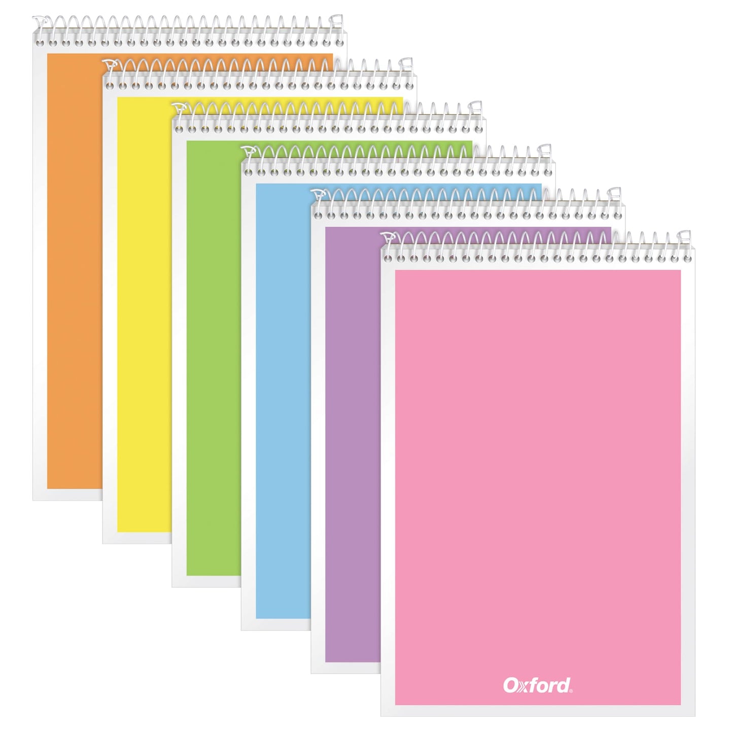 Oxford Steno Spiral Notebooks, Top Bound Steno Pads, 6x9 Inches, Gregg Ruled for Lists, White Paper, Asst. Pastel Covers, 80 Sheets, 6 Pack (1007112)