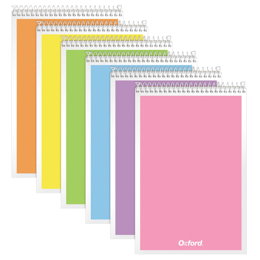 Oxford Steno Spiral Notebooks, Top Bound Steno Pads, 6x9 Inches, Gregg Ruled for Lists, White Paper, Asst. Pastel Covers, 80 Sheets, 6 Pack (1007112)
