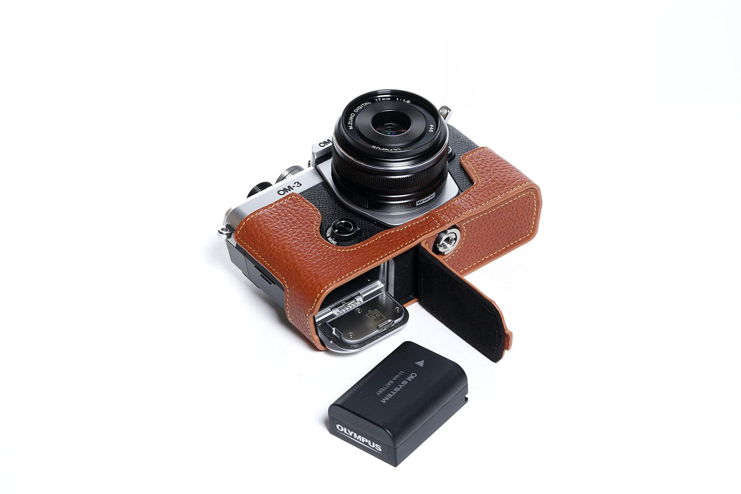 OM-3 Camera Case, BMAOLLONGB Handmade Genuine Real Leather Half Camera Case Bag Cover for Olympus OM-3 OM3 Camera Bottom Opening Version + Hand Strap