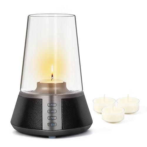 Mufoli Portable Bluetooth Speaker, Wireless Speaker with Candle Holders,10W Powerful 360° Sound Speaker, TWS Pairing, SD Playback,Real Clear Glass