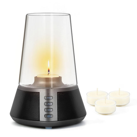 Mufoli Portable Bluetooth Speaker, Wireless Speaker with Candle Holders,10W Powerful 360° Sound Speaker, TWS Pairing, SD Playback,Real Clear Glass