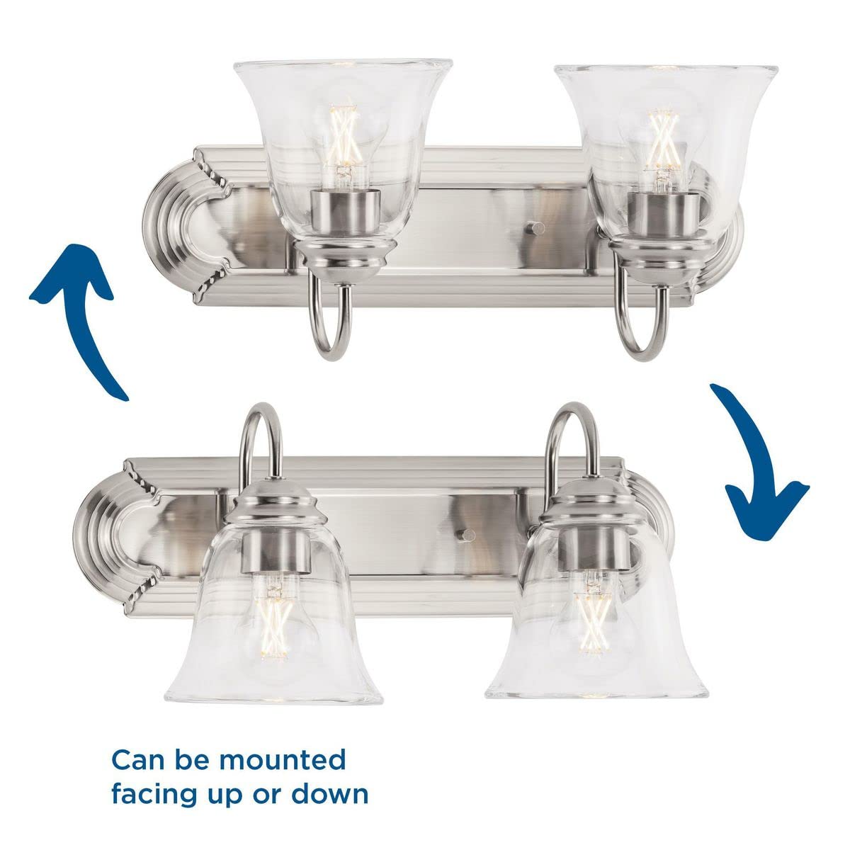 Progress Lighting Clear Glass 18 in. 2-Light Brushed Nickel Transitional Vanity Light with Clear Glass for Bathroom