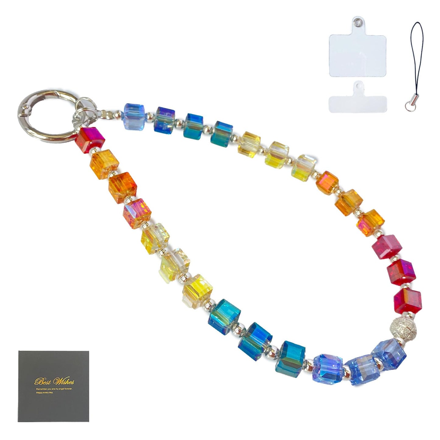 QATYYY Crystal Beaded Phone Wrist Strap, Cute Sparkling Wristlet Key Chain, Bracelet Strap with Tether Tab, Colorful Red