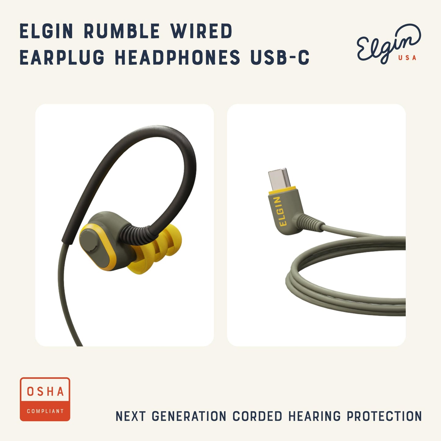 Elgin Rumble Wired Earplug Headphones, 27 dB NRR Waterproof Hearing Protection Earbuds w/Noise-Isolating Mic & in-Line Controller, OSHA Compliant…