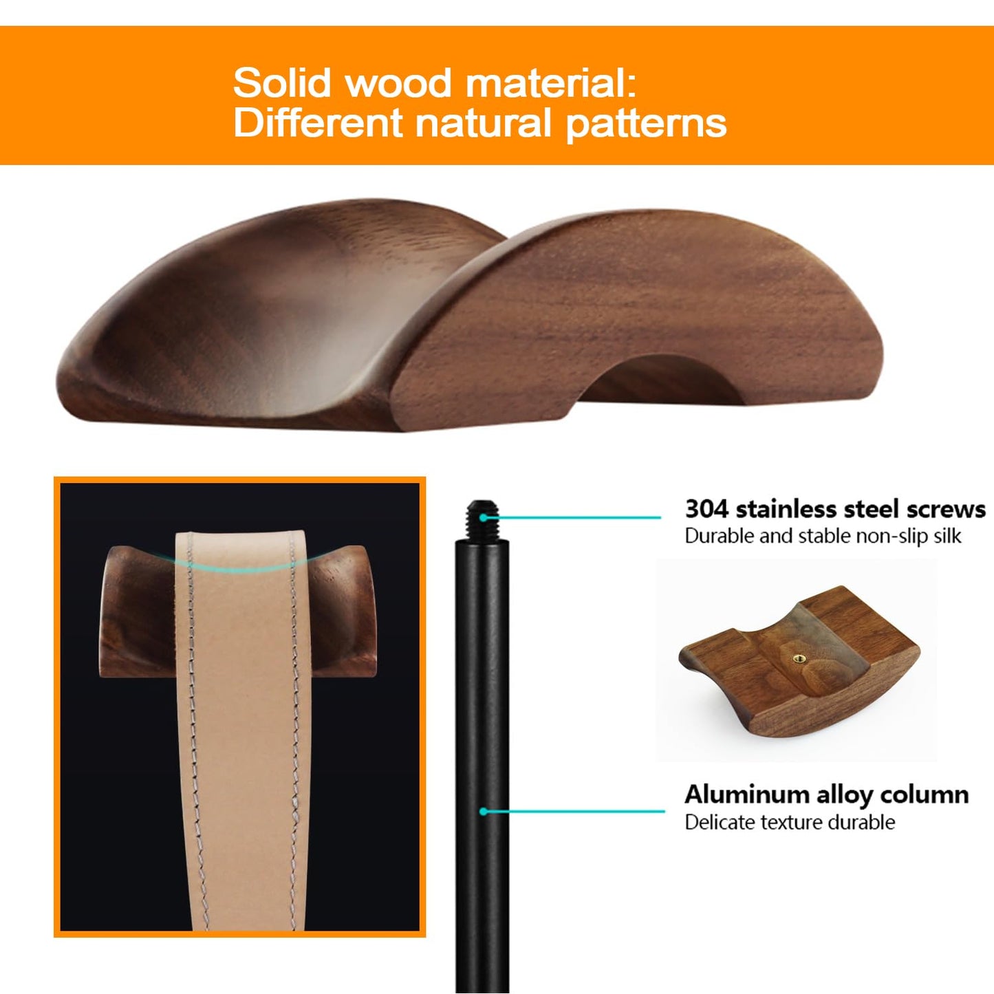 BEVCEFCC Headphone Stand Holder Headset Holder with Wood and Aluminum Desktop Headphone Stand Headset Stand for Desk with Solid Heavy Base Wood…