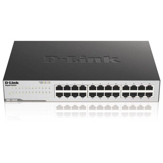 D-Link Ethernet Switch, 24 Port Gigabit Unmanaged Network Internet Hub Desktop Rackmount, Plug N Play (DGS-1024C),Black