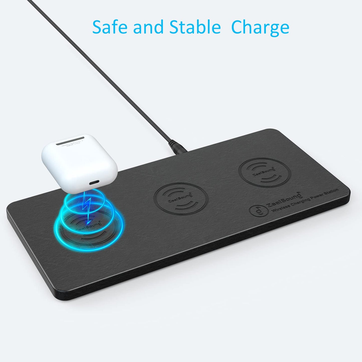 ZealSound Wireless Charging Pad, 3 in 1 Charger Mat for iPhone, Samsung Galaxy, Pixel, AirPods & Galaxy Buds, 24W Adapter Included, Ultra Slim, Case