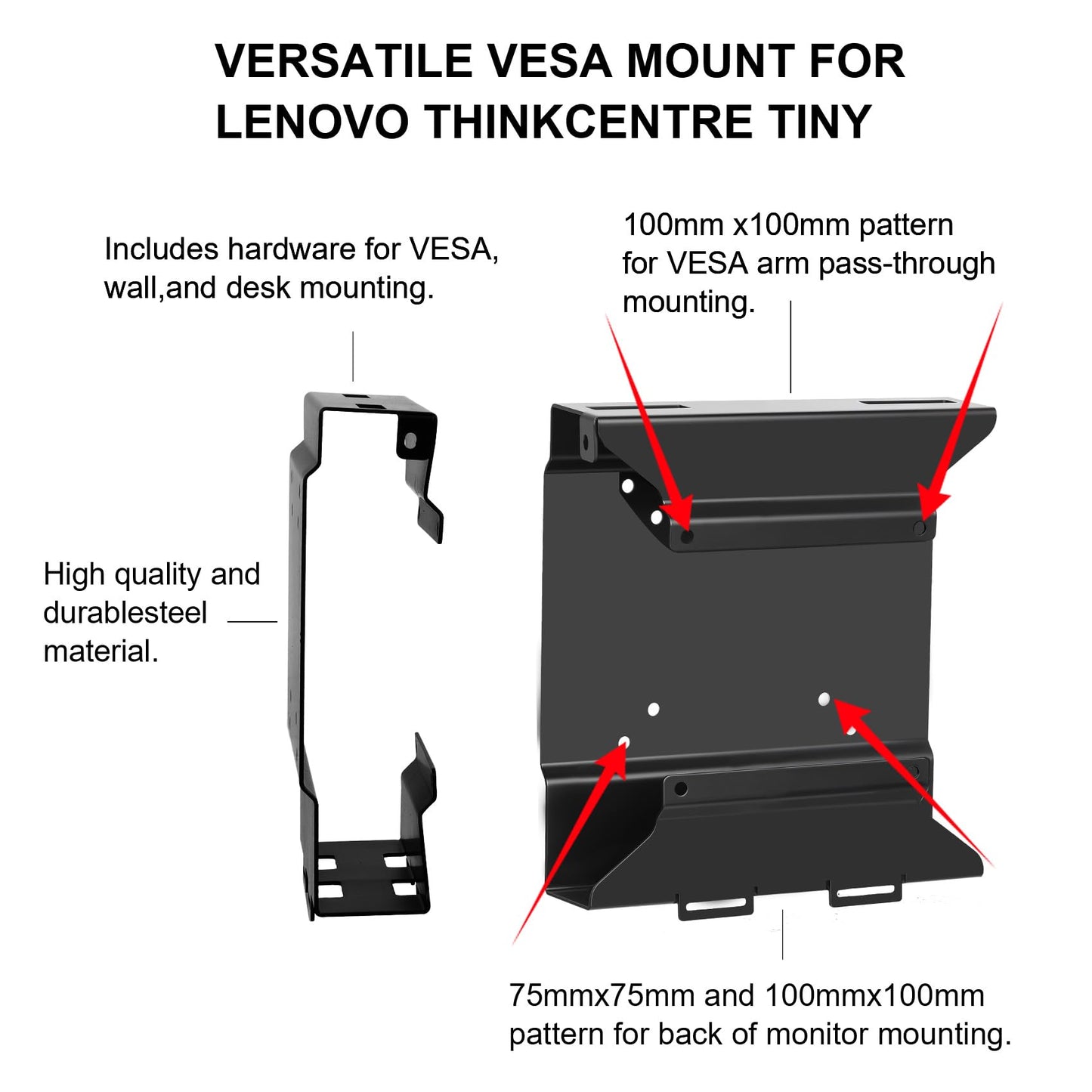 Mini PC VESA Mount Compatible with Lenovo Thinkcentre Tiny M90q Gen2, M80q Gen3, M90q Gen3, M90q Gen2, M70q Gen2, M60e, M75q Gen2, Under Desk and Wall