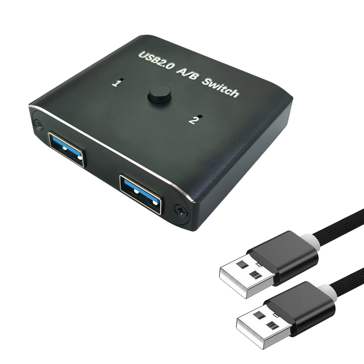 USB2.0 Switch with 2Pack Usb2.0 Cable(1M), Bi-Directional 1 in 2 Out/2 in 1 Out,Aluminum USB Switcher kit for 2Computers Share Devices(Printer