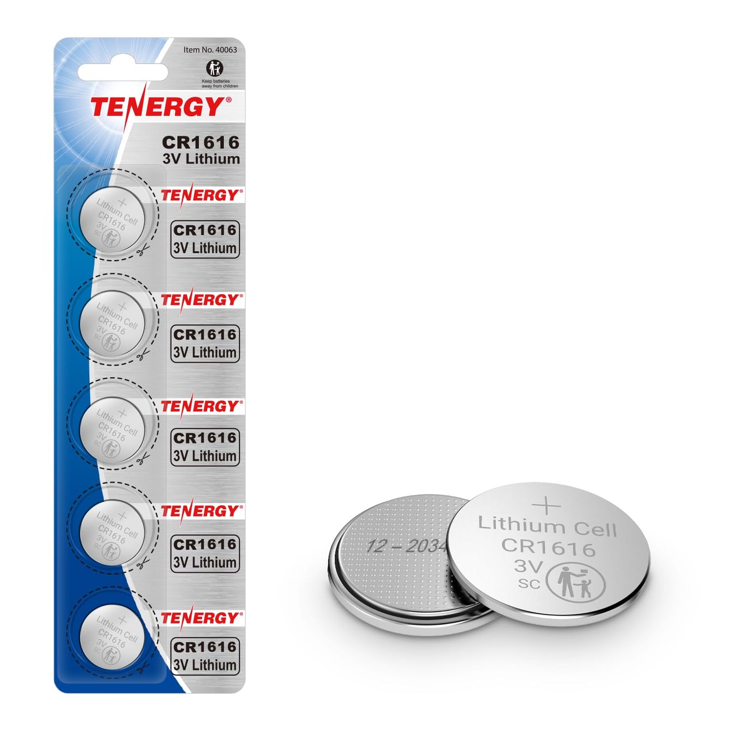 Tenergy CR1616 3V Lithium Cell Battery, for Keys, Handheld Game Console, Calulators, Accessories, 5 Count