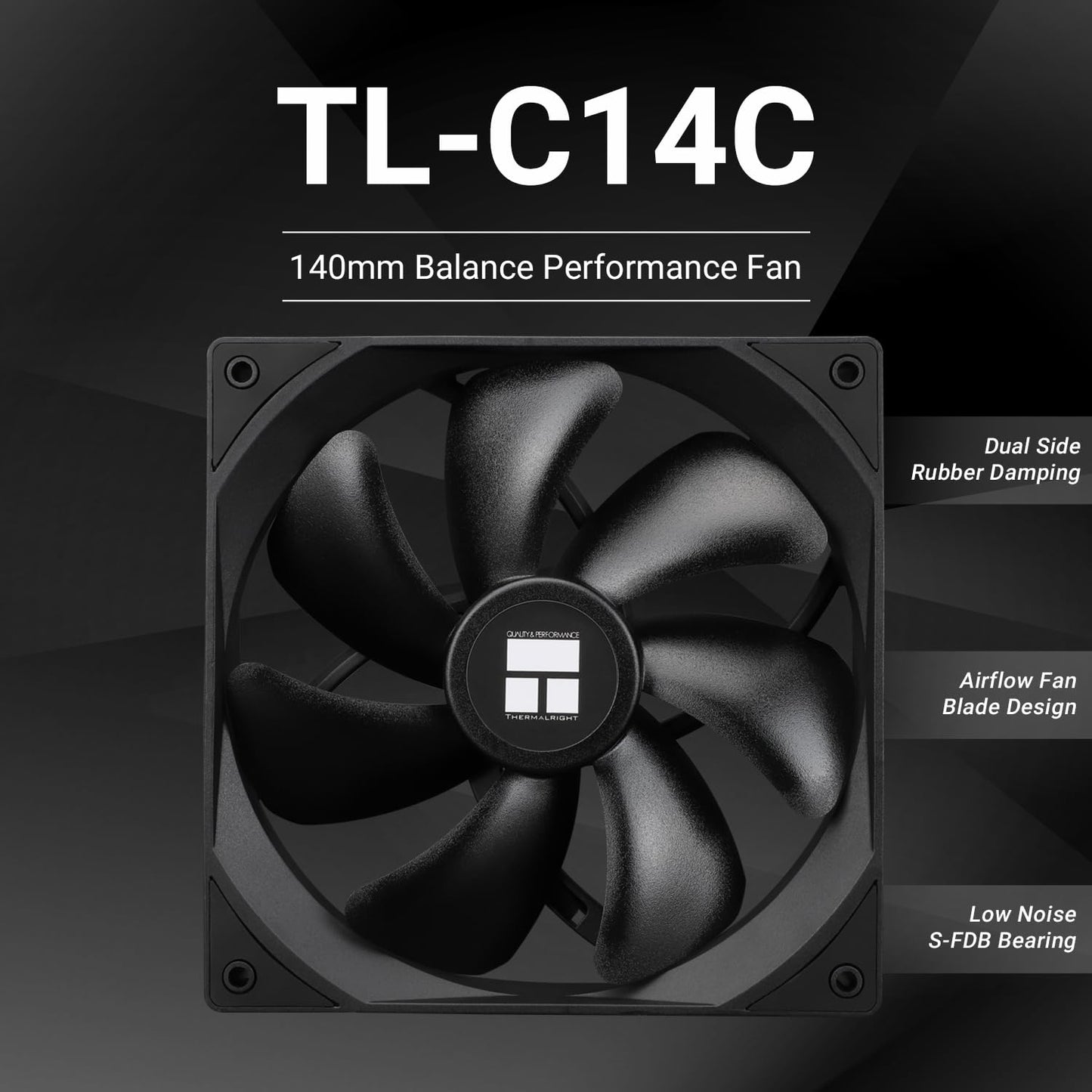 Thermalright TL-C14C CPU Cooler, S-FDB Bearing 140mm Computer Chassis Fan With 4-PWM Control, Low Noise PC Cooling|Black(TL-C14C)