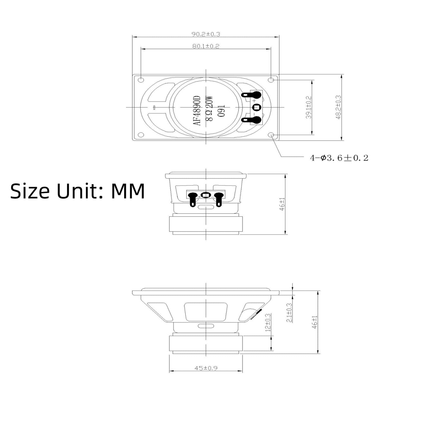 2Pcs Full Range Rectangular Speakers 48×90mm 8 Ohm 20W Racetrack Speaker for Arduino