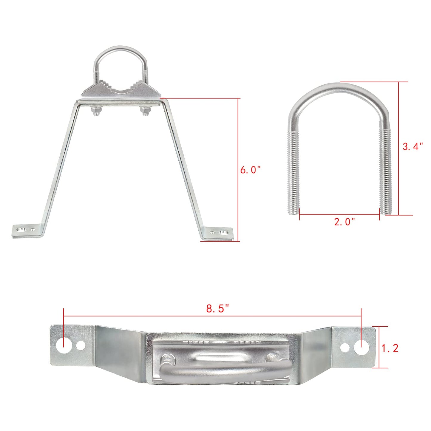 MOOKEERF 2 PCS Antenna Wall Mount with U-Bolts for 1"-2" OD Poles, Stainless Steel Double Antenna Mast Clamp Heavy Duty Mounting Kit for Antenna