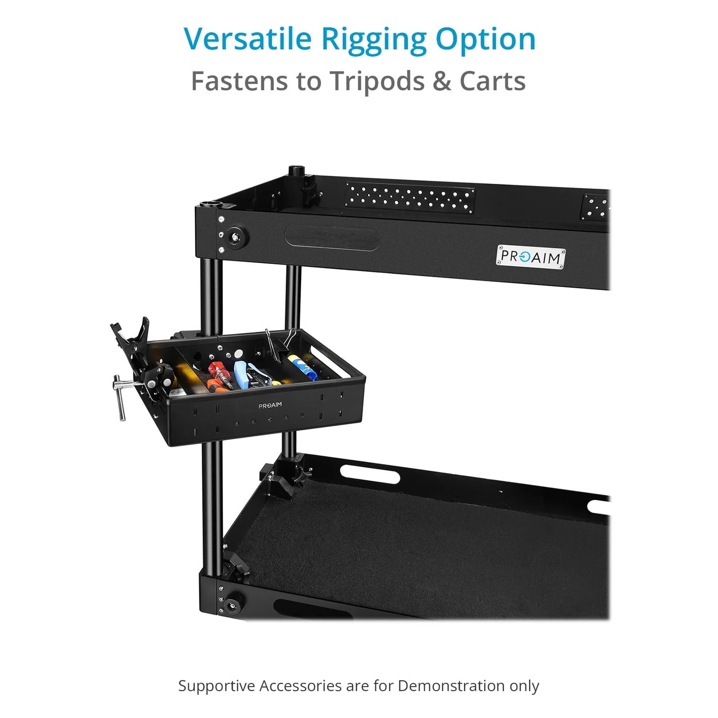 PROAIM Camera Assistant Front Tray for Small Productions/Studio Films. Clamping Range: Flat Surface (with Saddle): up to 25mm; Speed Rails: up