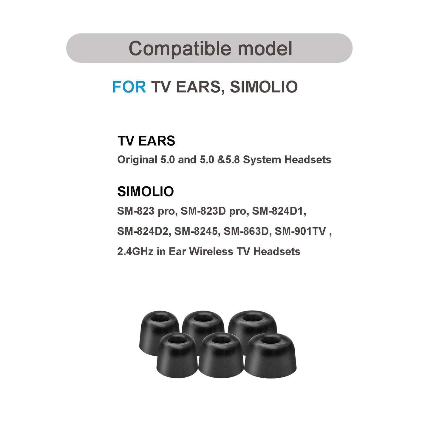 Klowcok Memory Foam Replacement Earbud Tips for TV Ears Digital Wireless Headset, in-Ear Headphones Tips, Comfort Fit 3 Pairs, Black (Medium)