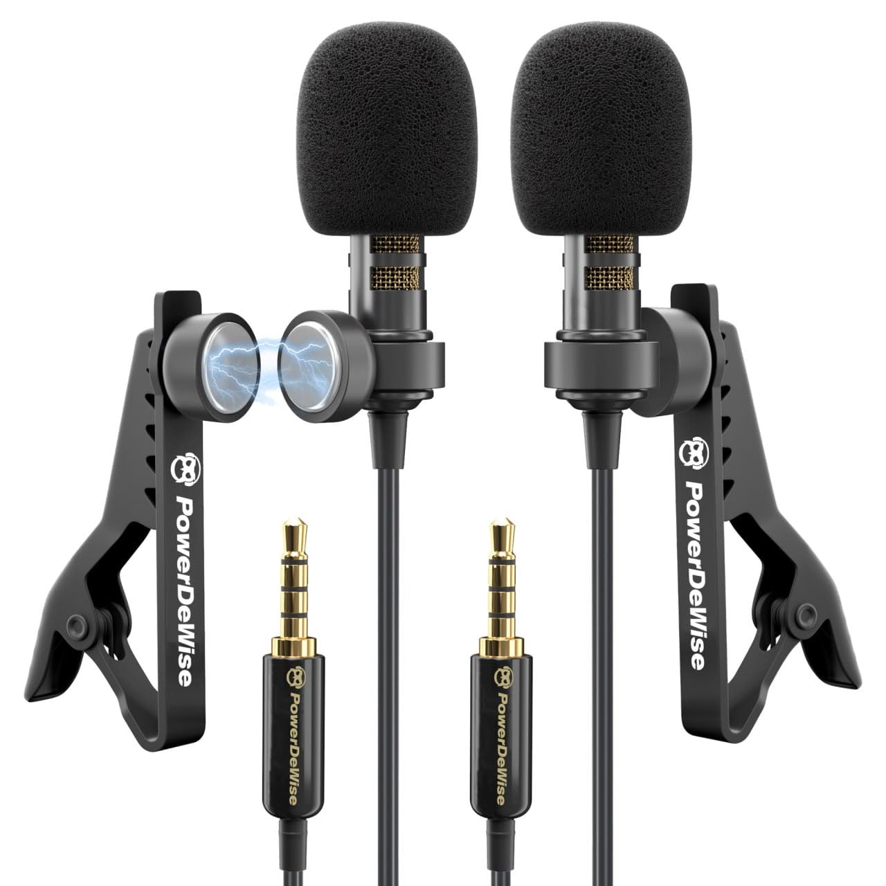PowerDeWise Dual Lavalier Microphone Set for iPhone, Android & Camera - Professional Clip-On Lapel Microphones for Interviews, Podcasting, YouTube