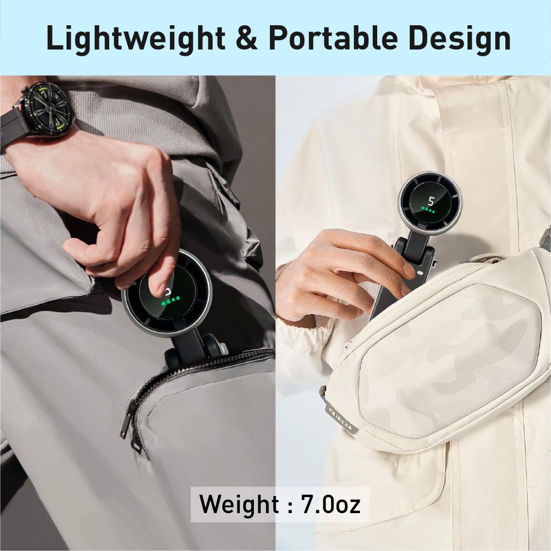 LIBERATECH Handheld fan Turbo 3-in-1, battery powered personal fan, running for 20 hours, 5-speed, turbo forced cooling, suitable for outdoor travel