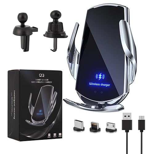 LFNOWN Wireless Car Charger Car Phone Holder Mount Wireless Charging 15W Fast Charging Auto Clamping Car Charger Phone Mount Holder fit for All