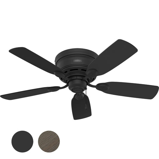 Hunter Fan 42 Inch Low Profile Matte Black Finish Indoor Ceiling Fan With 5 Blades and Pull Chain (Renewed)