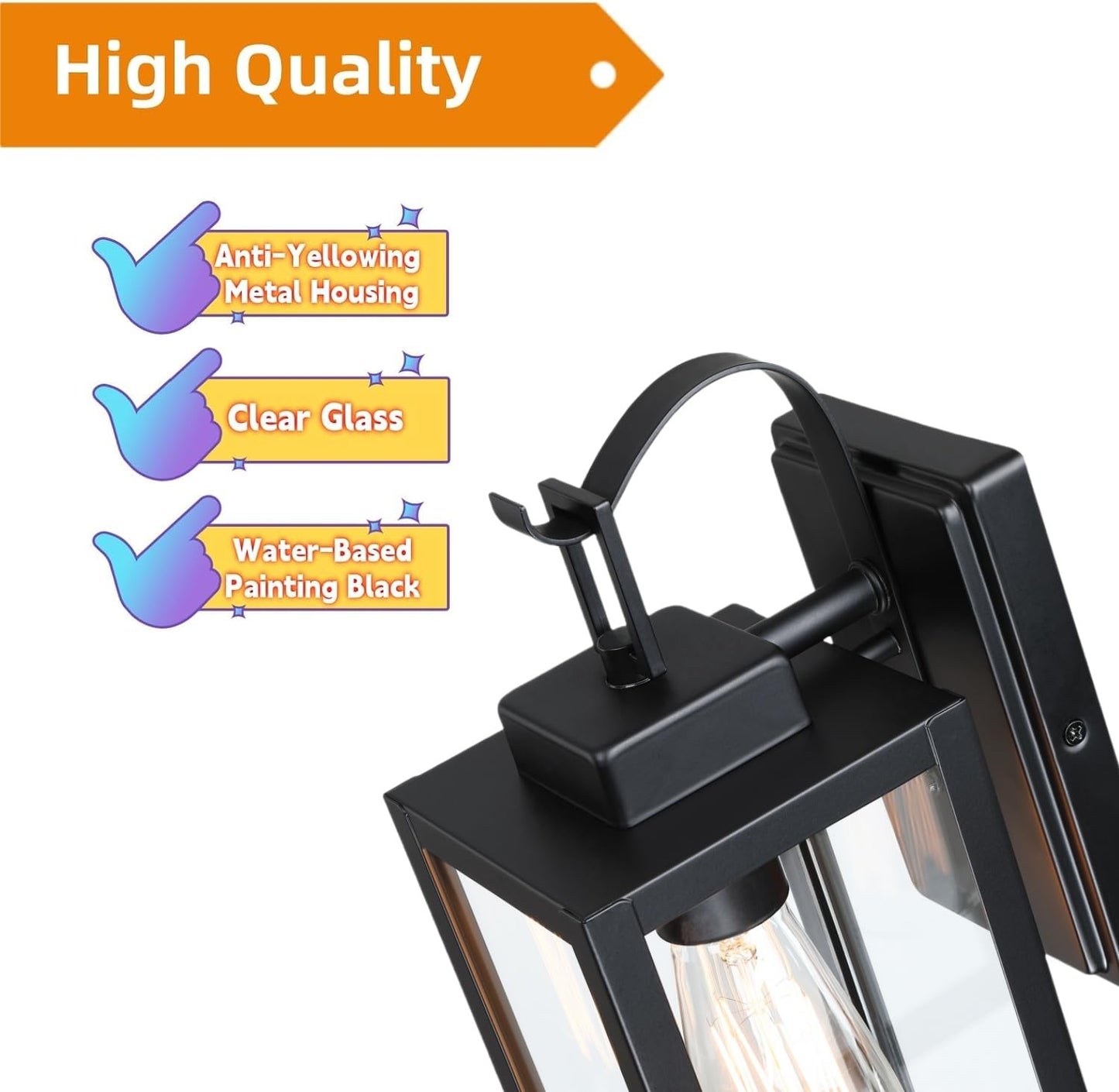 WISBEAM Black 13.7in Outdoor Wall Lantern for House, Black Outdoor Porch Sconce Light Fixture, E26 Base 60W Max, Metal Housing Plus Glass, ETL