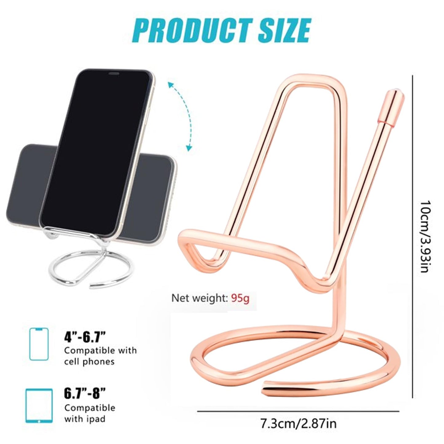 ROSYQUARZ Cell Phone Stand for Desk, Metal Mobile Phone Stand Holder, Cute Rose Gold Cell Phone Display Holder Phone Dock Compatible with All Mobile