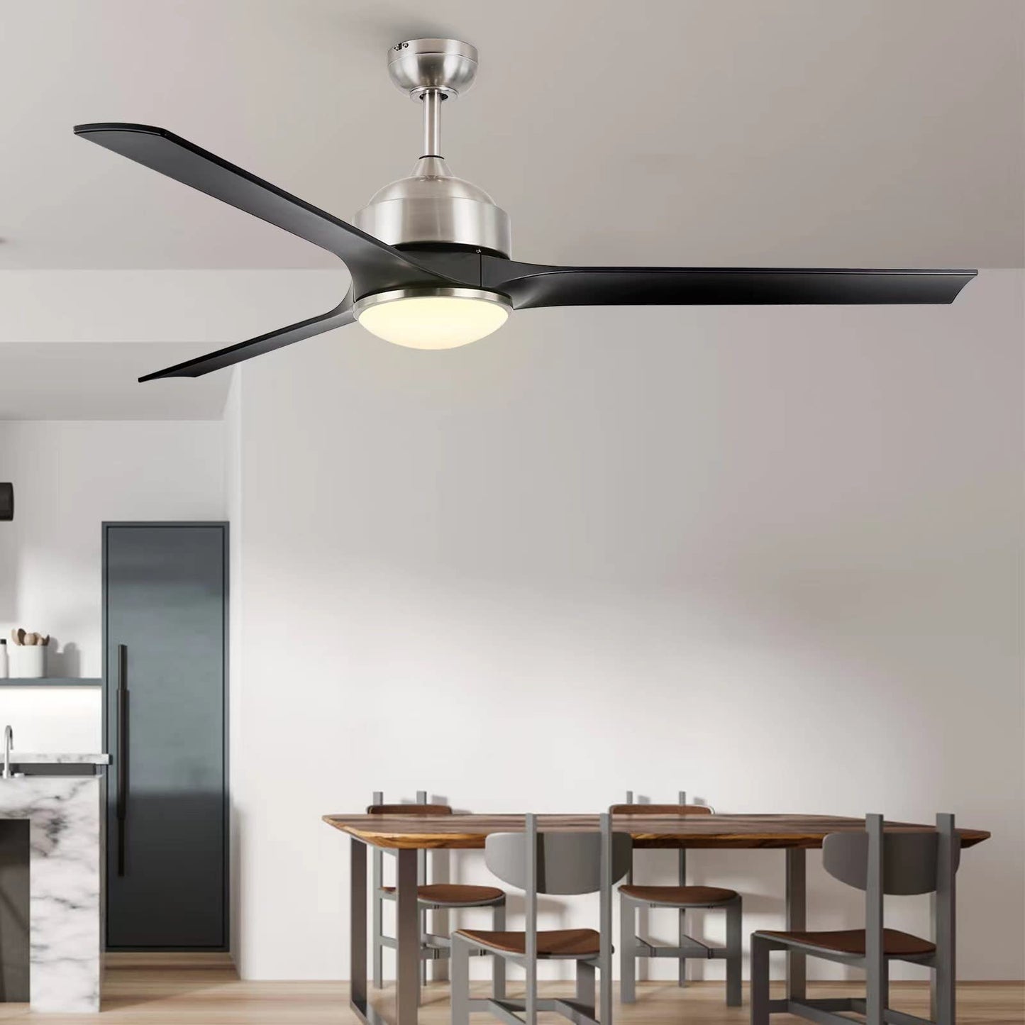 Homeybuff Ceiling Fan with Lights, 60-Inch, Brushed Nickel(3 Blades), Dimmable LED Light