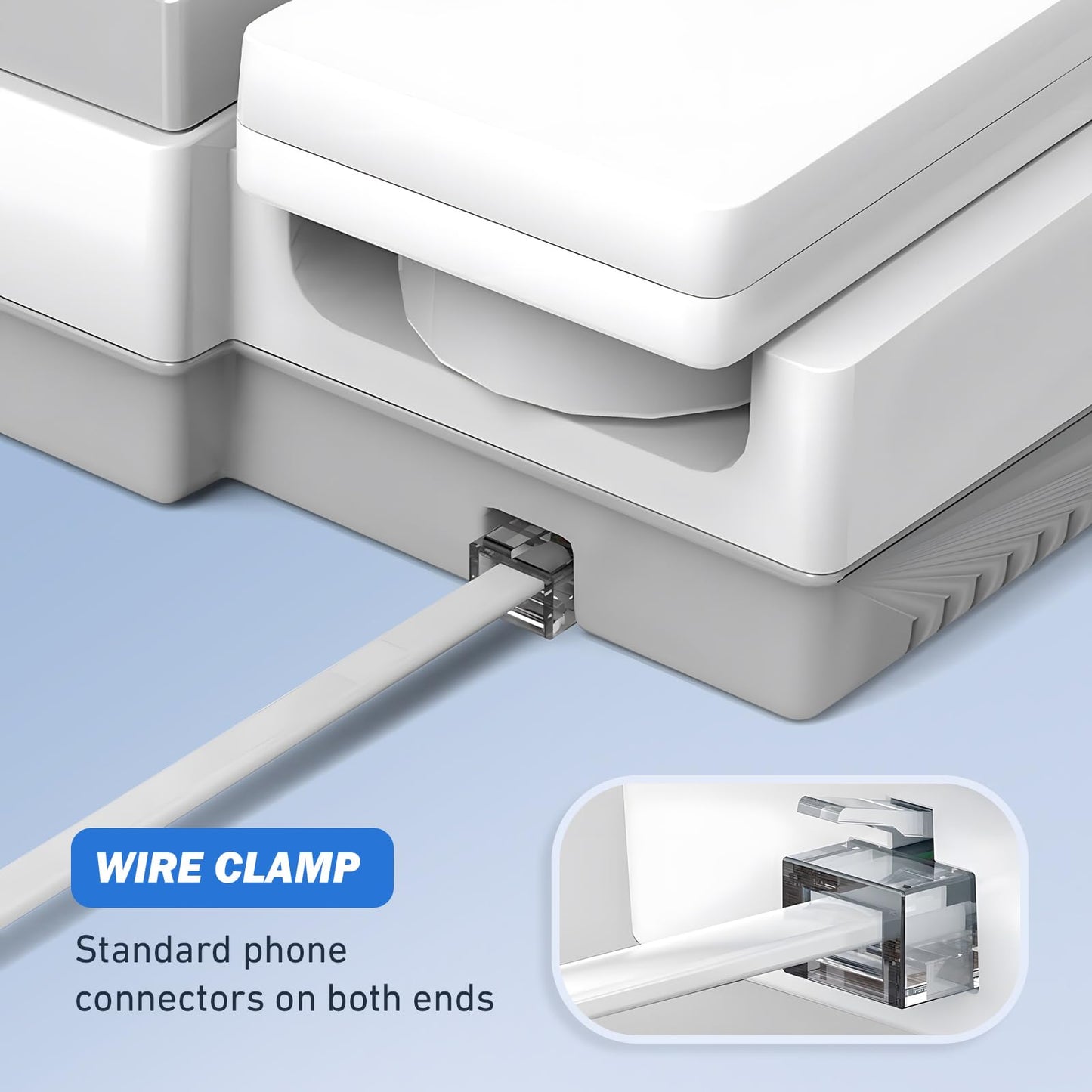 moeverEX Phone Extension Cord 25 Ft, Telephone Cable with Standard RJ11 Plug and 1 in-Line Couplers and 20 Cable Clip Holders, White