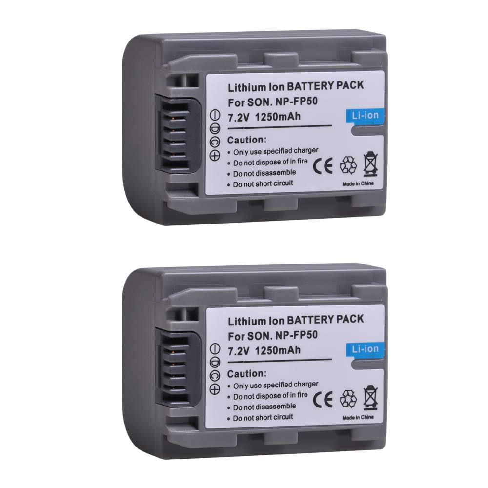 Batmax 2 Pack 1250mAh NP-FP50 Battery + USB LCD Dual Charger for Sony NP-FP30 NP-FP60 NP-FP70 NP-FP71 Battery and Sony DCR-DVD103 DVD105 DVD202E