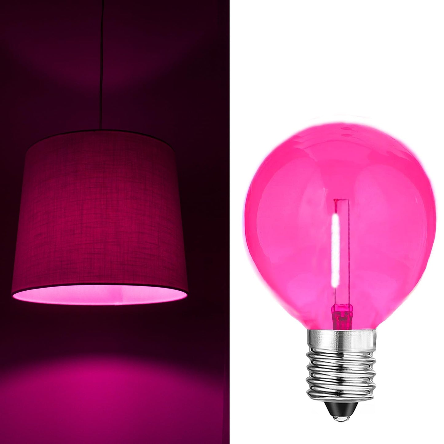 G40 Pink LED Replacement Light Bulbs - 1W LED Filament Bulb, Shatterproof Waterproof Outdoor String Lights, Decorative Globe Night Light, E12/C7