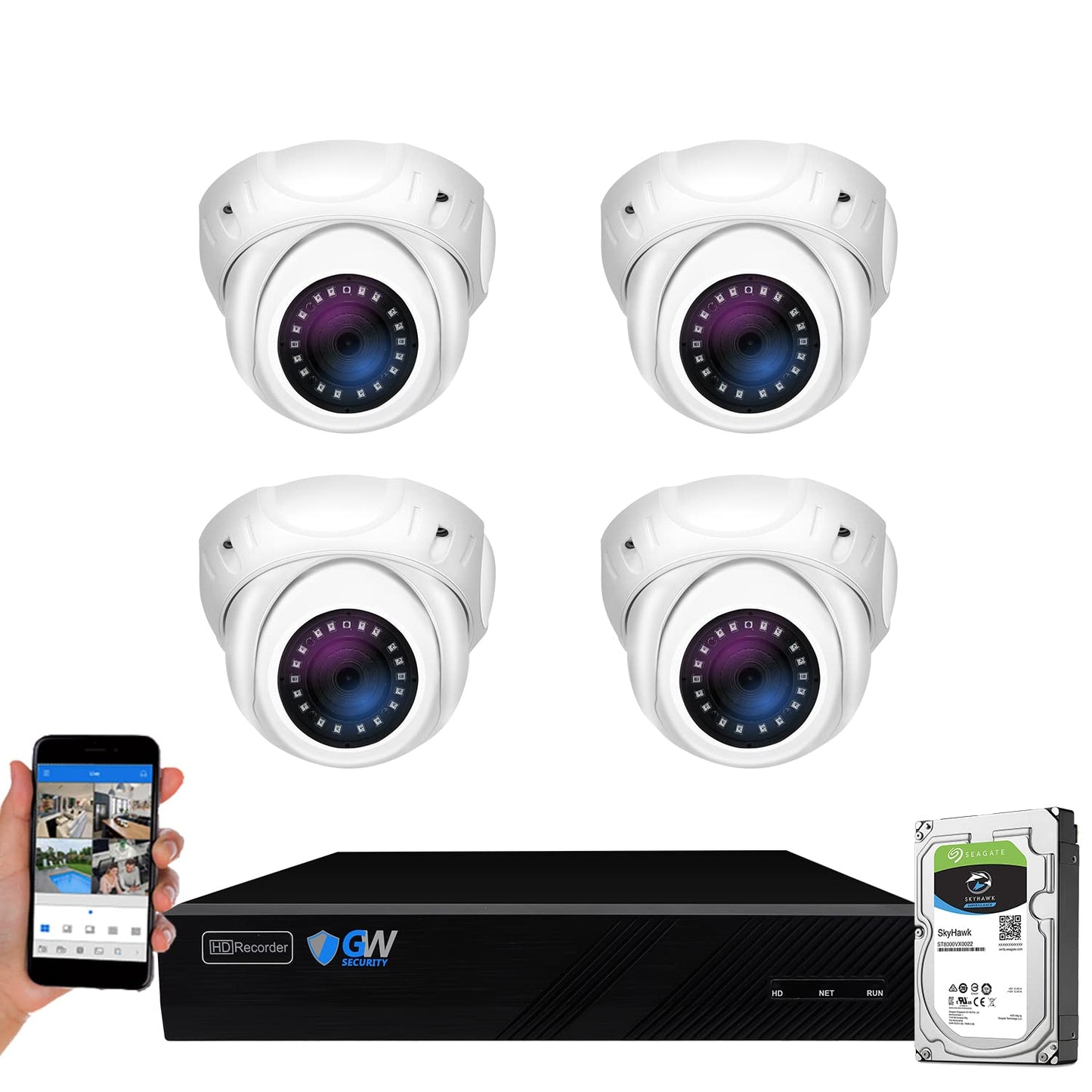 GW Security 8 Channel 4K NVR 8MP Smart AI Face Recognition Surveillance Security Camera System with 4 Super HD 8MP IP PoE Microphone Dome Security