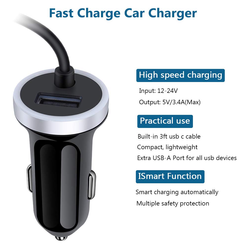 Fast Car Charger for Samsung Galaxy A57 A37 S26 S25 S24 S23 S22 S21 A17 A56 A36 A26 A16 A15 A25 A35 A55 A54 A14 A53 Z Fold7 Z Flip7,3.4A USB C Car