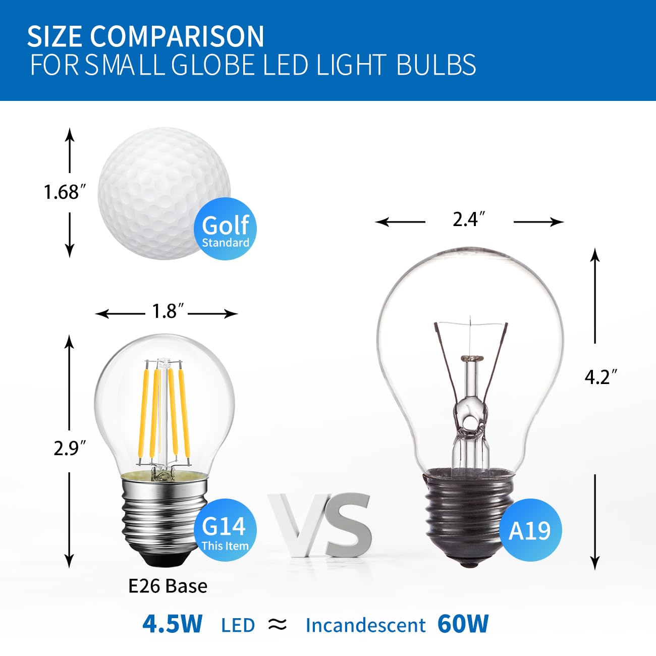 ANWIO E26 G14 LED Globe Round Light Bulb Dimmable, 4.5W Eqv 60W, 6 Pack
