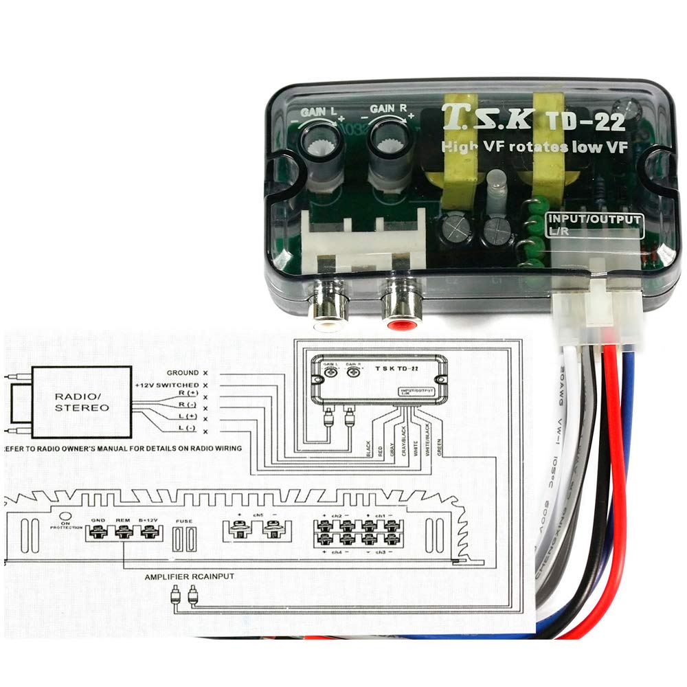 Acxico 1Pcs Car Stereo to RCA Speaker Wire Line Converter Output Adapter High to Low Line Speaker Level Converter High/Low Rotate