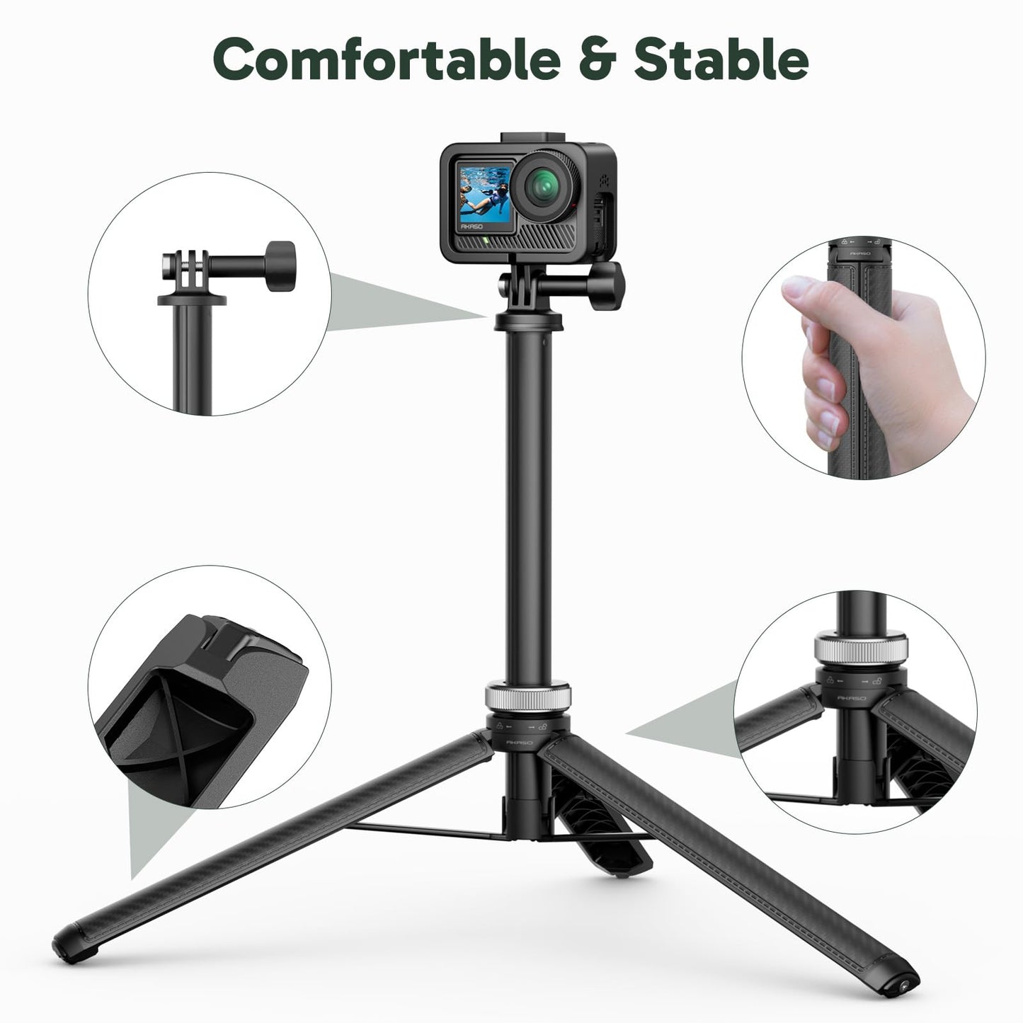 AKASO 160cm Selfie Stick Extendable Tripod Stand for GoPro Hero 13/12/11/10/9/Max, DJI Osmo Action 5/4/3, AKASO EK7000/Brave 4/Brave 7 LE Action