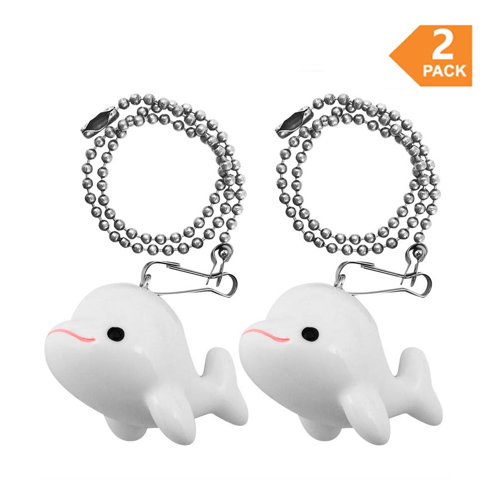 Wayilea Ceiling Fan Pull Chain 2pcs Whale Fish Ornaments, Extra 2pcs Stainless Steel Extender Chains, Decorative Cute Light Pulls Gifts for Girls Kids