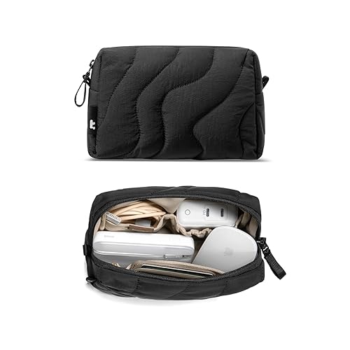 tomtoc Electronics Organizer Travel Case, Soft Puffy Organizer Bag Birthday Christmas Gifts Travel Essentials for Women Girls, Portable Accessory Tech