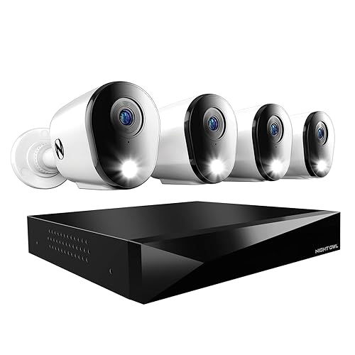 Night Owl 2-Way Audio 12 Channel DVR Video Home Security Camera System with (4) Wired 2K HD Indoor/Outdoor Deterrence Cameras and 1TB Hard Drive (Add