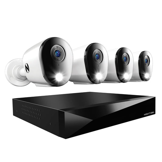 Night Owl 2-Way Audio 12 Channel DVR Video Home Security Camera System with (4) Wired 2K HD Indoor/Outdoor Deterrence Cameras and 1TB Hard Drive (Add