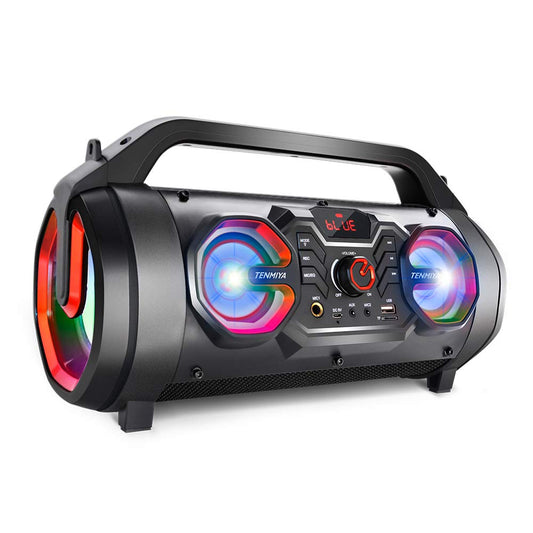 Portable Bluetooth Speaker with Subwoofer, Wireless Speakers with Booming Bass, FM Radio, RGB Lights, EQ, Stereo Sound, 10H Playtime, 30W Loud Speaker
