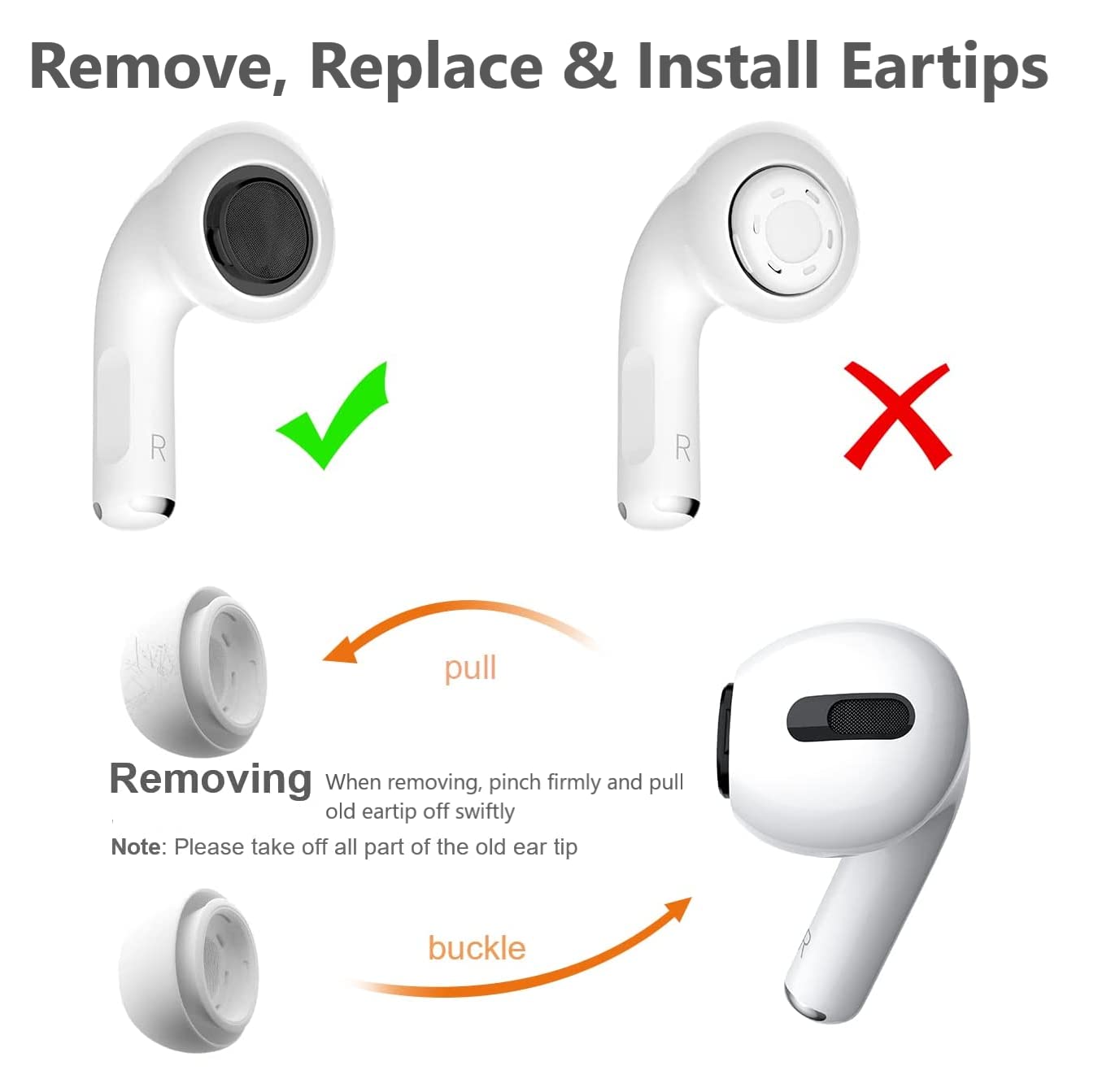 Earbudz [6 Pairs] Airpod Pro Tips Earbud Replacements for Apple Airpods Pro & Airpods Pro 2 2nd Generation - Small, Medium and Large (White)