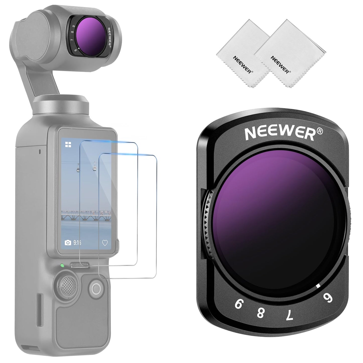 NEEWER Variable ND Filter Compatible with DJI Osmo Pocket 3 Creator Combo Accessories, Magnetic ND64-512 6-9 Stops Adjustable Neutral Density Filter