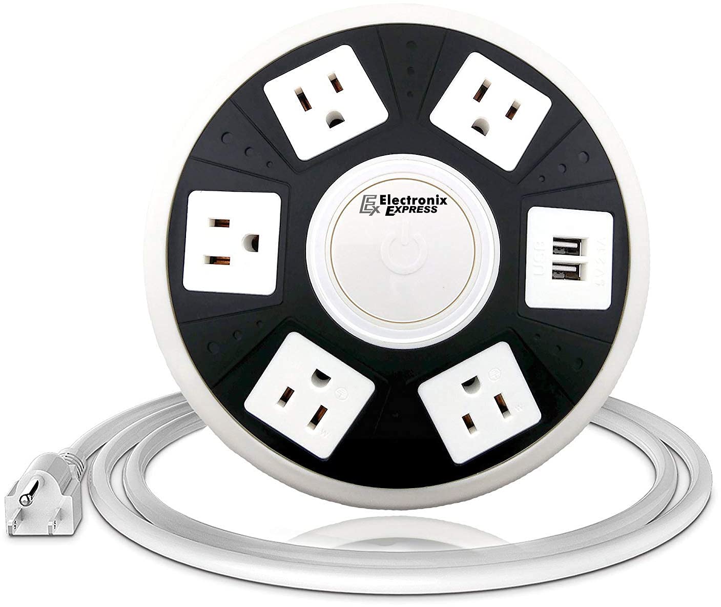 ETL Certified Round Power Strip - 5 Outlets with Surge Protection, 2 USB Charging Ports, and On/Off Button by EX ELECTRONIX EXPRESS