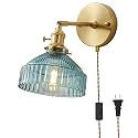 YJQHXY Plug in Modern Minimalist Handcrafted Glass Wall Sconce with Adjustable Brass Socket Adjustable Wall Lamp with Cable 180 Degree Up and Down