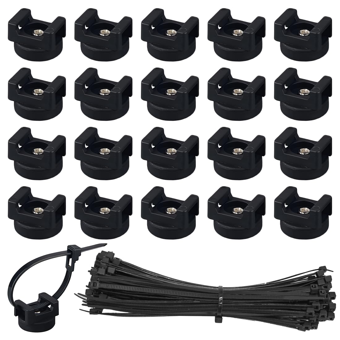20PCS Magnetic Zip Tie Mount, Multipurpose Magnetic Cable Management Mount, 20 Mounts and 200 High Strength Nylon Cable Ties, Supplies for Organizing