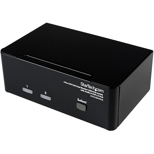 StarTech.com 2 Port KVM Switch - DVI and VGA w/ Audio and USB 2.0 Hub - Dual Monitor / Display / Screen KVM Switch - DVI VGA , TAA (SV231DDVDUA)
