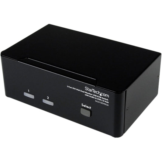 StarTech.com 2 Port KVM Switch - DVI and VGA w/ Audio and USB 2.0 Hub - Dual Monitor / Display / Screen KVM Switch - DVI VGA , TAA (SV231DDVDUA)