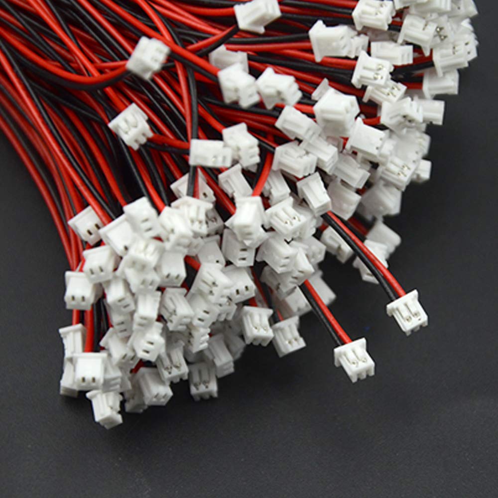 XINGYHENG 100Pcs (50 Pairs) 1.25mm 2PIN Female and Male Connecting Plug with Red Black Terminal Connector Wire Cable Compatible with JST Connector
